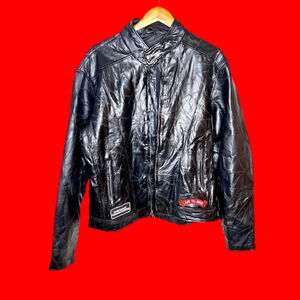 Diamond Plate Buffalo Leather Mens Leather Jacket.  Size L. Front Zip Pockets